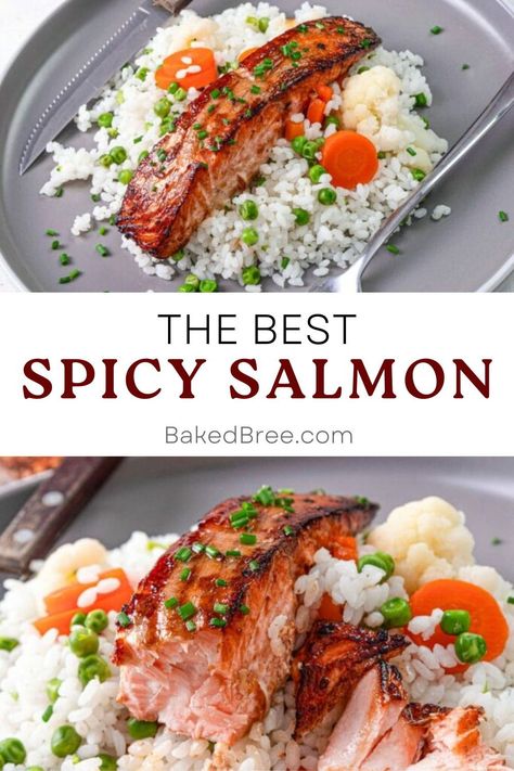 Add a fiery kick to your dinner routine with this mouthwatering Spicy Salmon recipe! Bursting with flavor and perfectly seasoned, it's a delicious way to spice up your mealtime. Spicy Baked Salmon, Wild Salmon Recipe Baked, Fish Tacos Grilled, Salmon Recipe Baked, Spicy Salmon Recipes, Wild Salmon Recipe, Baked Bree Recipe, Fish Fried, Salmon Soy Sauce