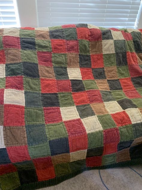 Weird (and Wonderful) Secondhand Finds That Just Need To Be Shared | I found this beautiful vintage Woolrich Corduroy quilt on Facebook market place for $25 | Facebook Corduroy Quilt Patterns, Corduroy Quilt, Corduroy Patchwork, Denim Quilts, Denim Quilt, Vintage Woolrich, Patchwork Quilt, Weird And Wonderful, Fiber Arts