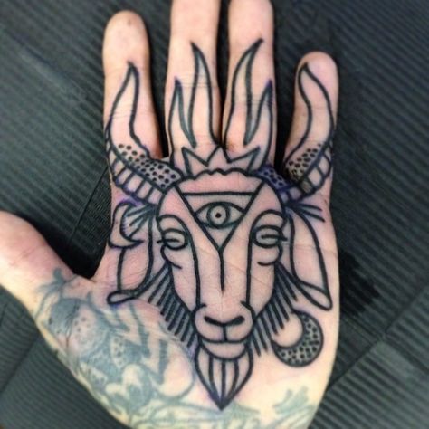 Juha Lensu - Lappeenranta Finland Hand Palm Tattoos, Palm Tattoo, Tattoo Sheets, Hipster Tattoo, S Tattoos, Goat Head, Devil Tattoo, Palm Tattoos, Traditional Ink