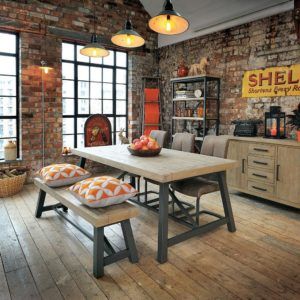 Rural Range | Extending Dining Table Set – Smokey Oak (1.5m) | InsideOut Living Industrial Dining Room Table, Table With Benches, Industrial Decor Kitchen, Dining Room Industrial, Kitchen Table Wood, Reclaimed Wood Dining Table, Reclaimed Wood Table, Industrial Dining Table, Dinner Room