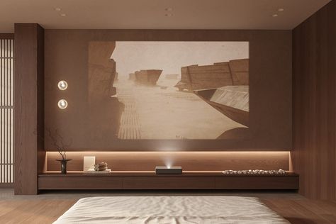 JAPANDI MASTER BEDROOM :: Behance Projector Wall Ideas, Bedroom, Interior Design, Design