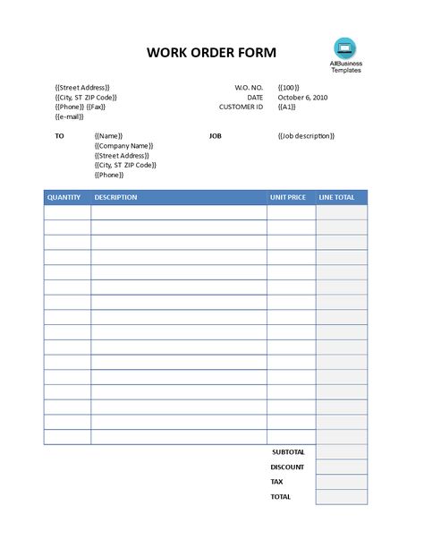 Free to use form for work orders. Use them to process repair, job, and service orders. This easy to edit work order template, captures customer and job information and summarizes labor and costs. Easy to print. Work Orders Forms are ideal for companies and organization that provide service or some kind of repair. These forms can be used as an estimate, invoice or a proposal. Work Order Form, Free Receipt Template, Construction Bids, Order Template, Balloon Arch Decorations, Company Paper, Invoice Template Word, Order Form Template, Receipt Template