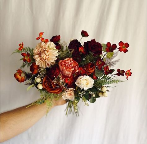 Peony Fall Wedding Bouquet, 13 Bridesmaids, Red And Orange Wedding, Autumn Bridal Bouquet, Burnt Orange Flowers, Toss Bouquet, Orange Bouquets, Artificial Wedding Bouquets, Peonies And Hydrangeas