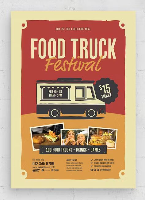 Food Truck Festival Flyer Template AI, EPS Food Truck Flyer Ideas, Food Truck Poster Design, Food Event Poster Design, Food Truck Flyer, Truck Festival, Food Truck Festival, Food Truck Business, Festival Flyer, Business Invitation