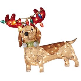 Dog Reindeer Antlers, Christmas Dog Decorations, Christmas Lawn Decorations, Dog Decorations, Christmas Decor 2023, Pottery Dog, Backyard Decorations, Dachshund Decor, Christmas Outdoors