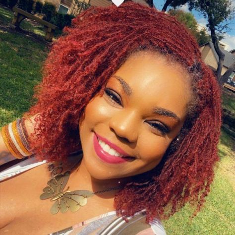 Burgundy Sisterlocks, Burgundy Microlocs, Red Sisterlocks, Red Microlocs, Colored Sisterlocks, Sisterlocks Styles Updo, Black Cherry Hair, Cherry Red Hair, Sisterlocks Styles