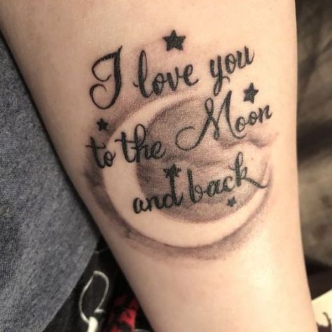 Tattoo Ideas For A Mom With A Son, In Remembrance Tattoos Best Friend, I Love You To The Moon And Back Tattoo, The Moon And Back Tattoo, Moon And Back Tattoo, To The Moon And Back Tattoo, Son Tattoos, Memorial Tattoo Quotes, Memorial Tattoo Designs