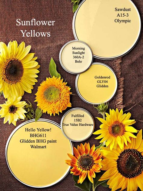 Sunflower Yellow paint colors via BHG.com Top Paint Colors, Yellow Paint Colors, Kitchen Wall Colors, Yellow Paint, Kitchen Paint Colors, Interior Paint Colors, Trendy Kitchen, Kitchen Paint, Yellow Painting