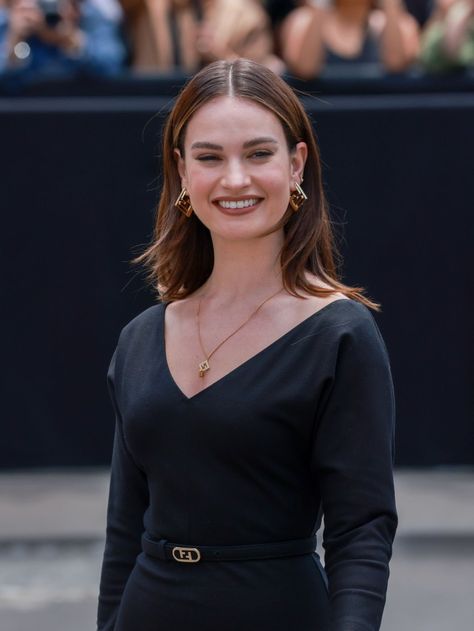 Harriet Smith, Lily James Style, Lilly James, Bridesmaid Look, Blue Autumn, Surrey England, Olive Skin Tone, Have Courage And Be Kind, Olive Skin