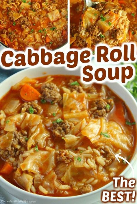 Cabbage Roll Soup Recipe, Unstuffed Cabbage Soup, Easy Cabbage Rolls, The Best Soup, Baked Cabbage, Manicotti Recipe, Unstuffed Cabbage, Best Soup, Cabbage Roll Soup