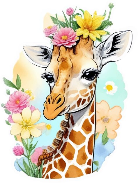 Giraffe with Flower Sticker AI Generative Giraffe Drawing, Artwork Ideas, The Giraffe, Free Png, Tatting, Royalty, Royalty Free, Paper Crafts, Clip Art