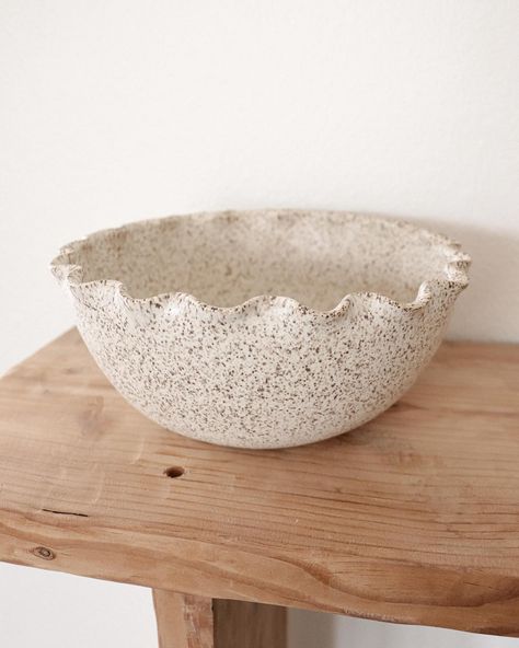 Can’t wait to make more large bowls with this adorable ruffle rimmed design! I have some available in ‘Pebble’! I’m definitely looking forward to making a couple of big ruffle rimmed bowls in my new glaze colors too. These bowls are on the larger side so they can be used functionally in the kitchen as batter bowls, serving bowls, or fruit bowls. Or they can be used as a decorative statement piece for a table setting, open shelf, and more! #handmadeceramics #lagunaclay #pottery #ceramics #p... Laguna Clay, Large Bowls, Glaze Colors, Batter Bowl, Fruit Bowls, Big Bowl, Pottery Ceramics, Open Shelf, Pottery Bowls