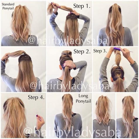 Hair inspo! How to make your ponytail longer without extensions Long Ponytail With Extensions, How To Make Your Ponytail Look Longer, How To Make Ponytail Look Longer, How To Make Ponytail, Longer Ponytail Trick, Interview Hair, Long Hair Ponytail Styles, Quick Hair Styles, Best Ponytail