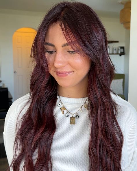 CHERRY COLA 🍒✨ guyssss this color im obsessed we did a full color + color matched her extensions @jaeleefarnsworth is gorg #hair #fallhairinspo #cherrycolahair #redhair #richcolor #haircolorist #haircolor #hairinspiration #brunetteinspo #redhair #cherryredhair #behindthechair #hairextensions #vernalutahhair #utahhairstylist #utahcurls #matrixcolor #matrix #redken #dimensionalcolor #vividhaircolor #redbrownhair #hairextensionsalon Vernal Utah, Cherry Cola Hair, Cherry Red Hair, Hair Extension Salon, Vivid Hair Color, Matrix Color, Im Obsessed, Red Brown Hair, Dimensional Color