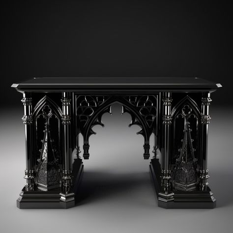 Gothic Black Desk, Vampire Interior, Gothic Bedroom Furniture, Gothic House Decor, Gothic Store, Gothic Bar, Gothic Desk, Gothic Table, Isometric Room