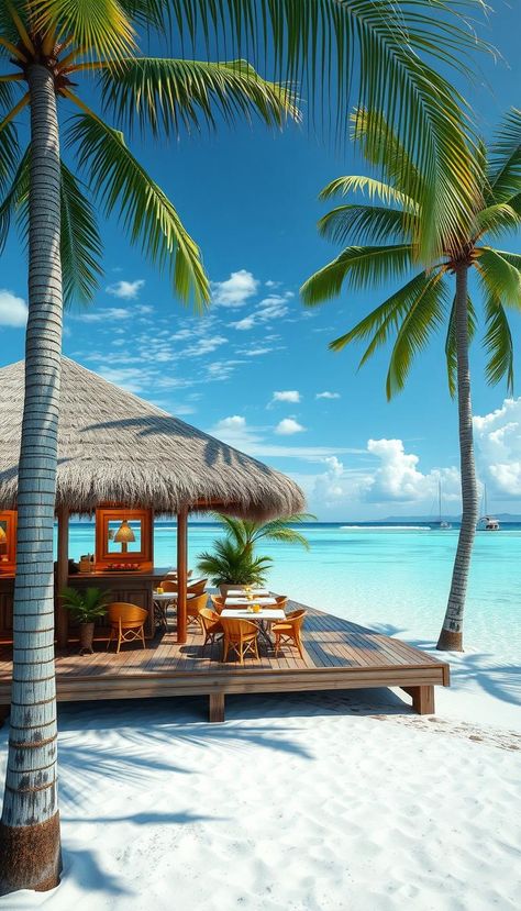 Enjoy a casual vibe at a charming Maldives beach cafe, ideal for refreshments by the shore. Maldives Activities, Beach Dinners, Maldives Tour, Hotel Images, Malaysia Tour, Tropical Places, Travel Maldives, Singapore Tour, Maldives Holidays