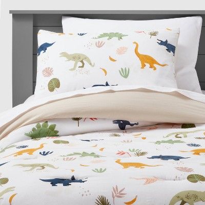 Dinosaur Cotton Comforter Set - Pillowfort™ : Target Toddler Boy Dinosaur Room, Toddler Dinosaur Room, Jurassic Bedroom, Dinosaur Toddler Room, Dino Bedroom, Dinosaur Decor Bedroom, Kids Comforter Sets, Dinosaur Bedding, Dino Room