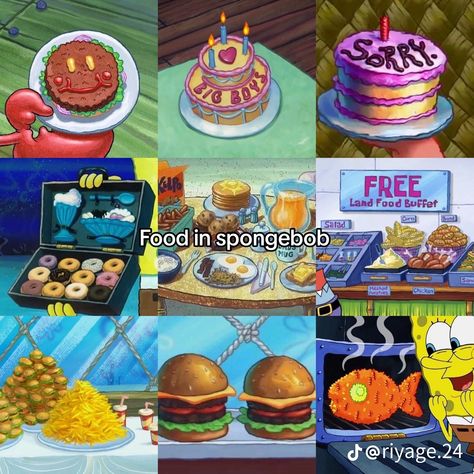 Barbie Food Cartoon, Foods From Cartoon Shows, Spongebob Food, Food From Movies, Cartoon Recipe, Movie Foods, Forbidden Snacks, 2010s Childhood, Shelf Cute