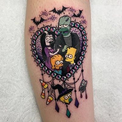 Simpsons Halloween Tattoo, Simpsons Halloween, Simpsons Tattoo, Kunst Tattoos, Kawaii Tattoo, Spooky Tattoos, Halloween Tattoo, Tatuaje A Color, Traditional Tattoo Art