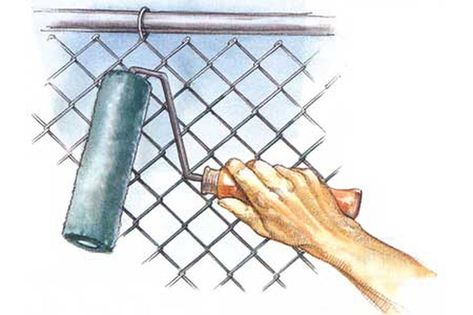 Painting Chain-Link - This Old House Chainlink Fence Ideas, Painted Chain Link Fence, Chain Link Fence Ideas, Black Chain Link Fence, Chainlink Fence, Chain Link Fencing, Fence Slats, Fencing Ideas, Fence Art