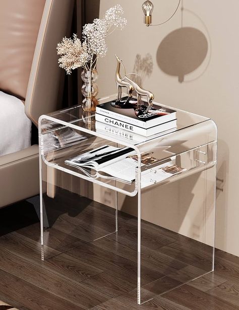 Amazon.com: solaround Clear Acrylic End Table 2-Tier Bedside nightstand for Living Room Bedroom Home Decor (Orange) : Home & Kitchen Living Room Luxury Modern, Acrylic End Table, Acrylic Side Table, Simple Bedside Tables, French Style Interior, Acrylic Coffee Table, Bedside Tables Nightstands, Luxurious Room, Minimalist Interior Style