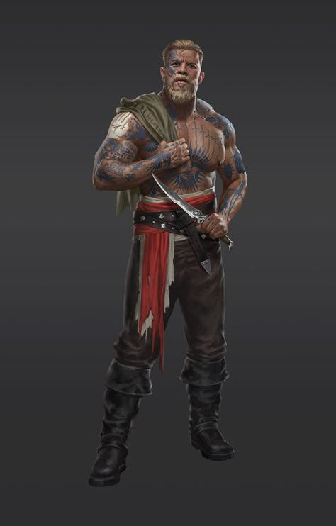 Fantasy Thug, Dnd Pirate Character Design, Pirate Character Design, Man With Cat, Pirate Character, Men With Cats, Steampunk Characters, Pirate Art, Concept Art Character