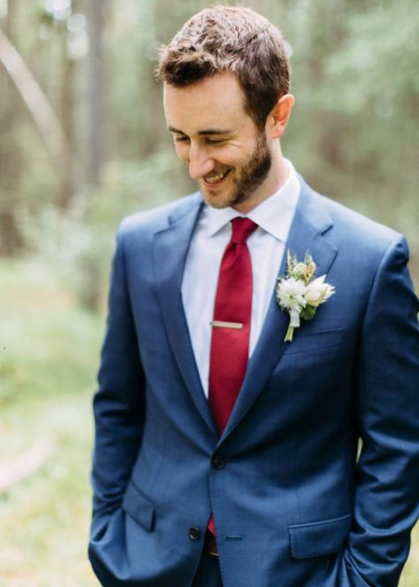 Navy Suit Blue Tie, Navy Suit Grey Waistcoat, Fiance Suit, Navy Suit Tie, Suit Red Tie, Tuscan Wedding Theme, Navy Blue Suit Wedding, Banff Gondola, Groom Blue Suit