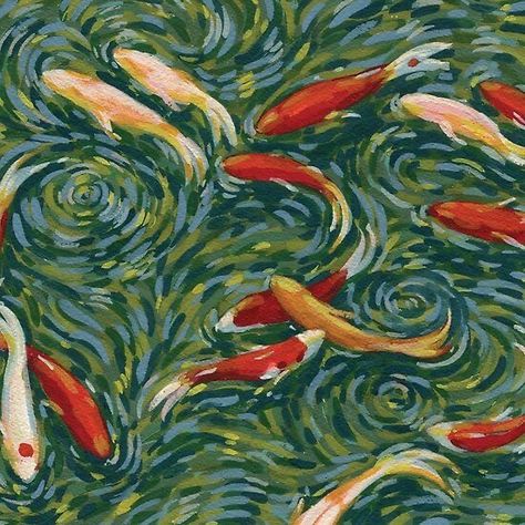 Backyard Koi Pond, Arte Sketchbook, Arte Inspo, Koi Pond, Art Collage Wall, Painting Art Projects, Gouache Painting, Funky Art, Pretty Art