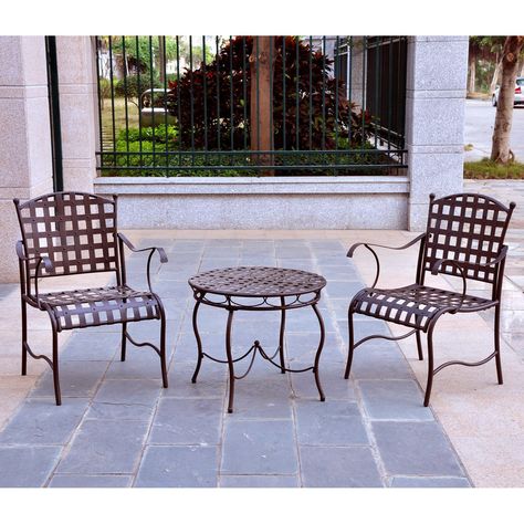 Have to have it. International Caravan Santa Fe 3 pc. Outdoor Patio Bistro Set - $399.99 @hayneedle 3 Piece Bistro Set, Outdoor Bistro Set, Outdoor Sofa Sets, Outdoor Patio Furniture Sets, Iron Furniture, Outdoor Dining Furniture, Outdoor Patio Decor, Conversation Set Patio, Bistro Set