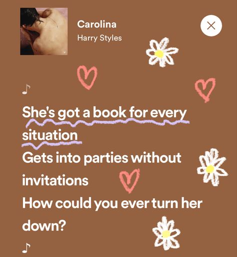 She Has A Book For Every Situation, She's Got A Book For Every Situation Wallpaper, Harry Styles Music Quotes, Carolina Aesthetic Harry Styles, Best Harry Styles Lyrics, She Got A Book For Every Situation, Harry Styles Unreleased Song List, Harry Styles Aesthetic Quotes, She's Got A Book For Every Situation