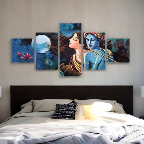 Radha Krishna Wall Painting Bedroom, Radha Krishna Wall Hangings, Radha Krishna Wall Decor, Radha Krishna Home Decor, Radha Krishna Wall Painting Ideas, Radha Krishna Frame, Radha Krishna Wall Painting, Radha Krishna Painting On Canvas, Radha Krishna Canvas Painting