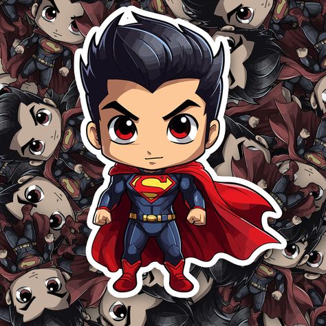 Chibi Superman Sticker - Turbo Vinyl Cute Superman Drawing, Superman Cartoon Drawing, Animated Superman, Cartoon Superman, Chibi Captain America, Chibi Superhero, Chibi Superman, Superman Stickers, Superhero Stickers