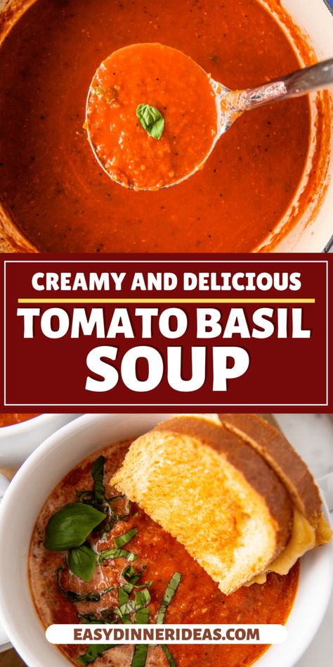 Best Tomato Basil Soup, Homemade Tomato Basil Soup, Tomato Basil Bisque, Easy Tomato Soup Recipe, Basil Soup Recipe, Homemade Tomato Soup Recipe, Tomato Basil Soup Recipe, Roasted Tomato Basil Soup, Creamy Tomato Basil Soup