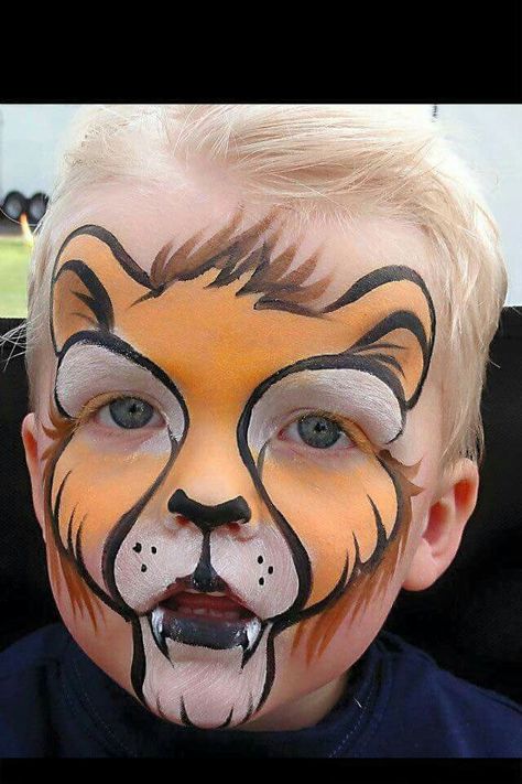 Tigre Lion Face Paint, Animal Face Paintings, Obličejové Masky, Face Painting For Boys, Halloweenský Makeup, Face Painting Tutorials, Face Painting Easy, Kids Face Paint, Boy Face