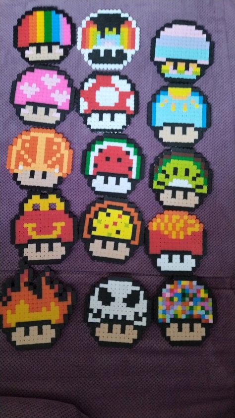 Mushroom Melty Bead Patterns, Perler Bead Mario Mushroom, Perler Bead Mario, Melty Bead Patterns, Pearl Beads Pattern, Easy Perler Beads Ideas, 3d Perler Bead, Beads Pattern, Perler Crafts