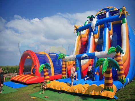 Outdoor funny jumping castles with prices inflatable trampoline inflatable slide Water Slides Backyard, Water Bounce House, Backyard Water Parks, Water Slide Bounce House, Outdoor Party Games, Playground Slide, Backyard Kids Play Area, Inflatable Water Park, Bouncy House