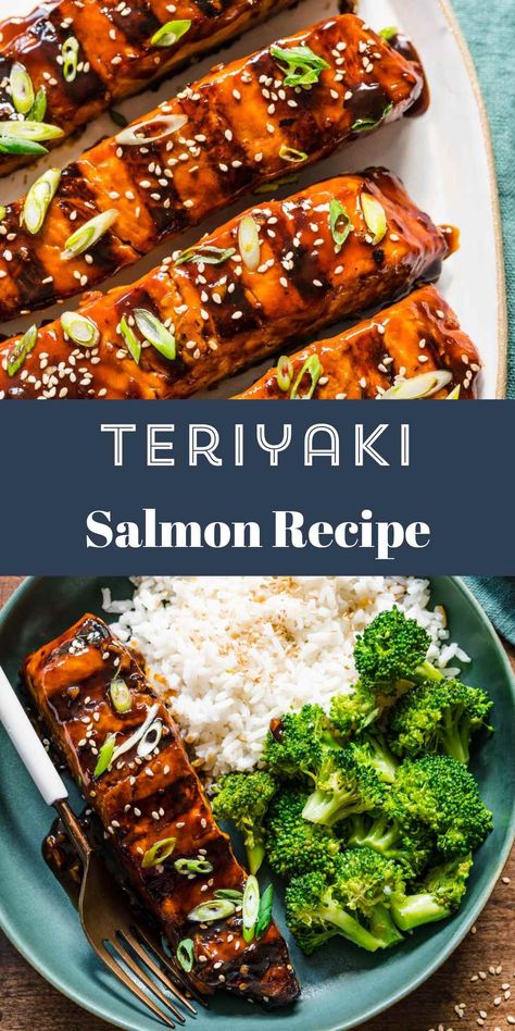 Teriyaki Salmon Teriyaki Fish, Salmon Ideas, Salmon Meals, Grilled Teriyaki Salmon, The Wholesome Dish, Teriyaki Glazed Salmon, Salmon Steaks, Salmon Teriyaki, Baked Teriyaki Salmon