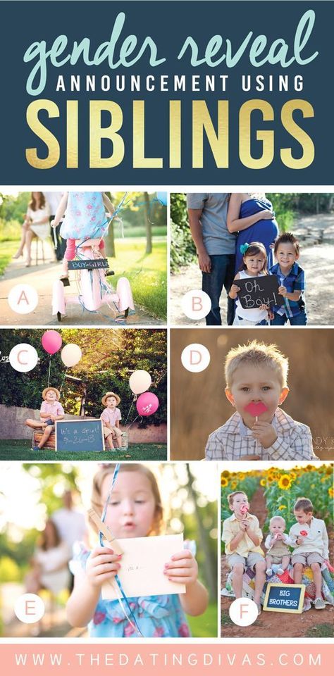 Gender Reveal Announcement Using Siblings #genderreveal Foto Gender Reveal, Sibling Gender Reveal, Gender Reveal Pictures, Baby Gender Announcements, Simple Gender Reveal, Creative Gender Reveals, Reveal Party Games, Gender Reveal Unique, Gender Reveal Announcement