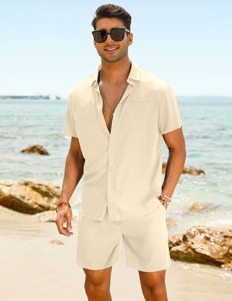 Excellent quality. 5XL fits 130 kg perfectly Mens Palm Springs Outfit, Hawaiian Pool Party Outfit, Men Tropical Outfit, Spring 2024 Mens Fashion Trends, Hawaii Men Outfit, Beach Outfit For Men Summer Styles, Stylish Men Casual Summer, Linen Set Men, Beach Outfit Men Swimwear