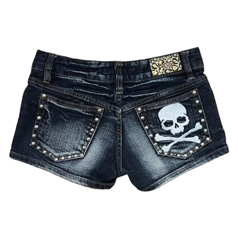 ☆ Lowrise Studded Denim Skull Embroidered Shorts ☠️... - Depop Studded Shorts, Studded Denim, Scene Fashion, 2000s Fashion Outfits, Grunge Goth, Baggy Pants, Embroidered Shorts, Dolce E Gabbana, Really Cute Outfits