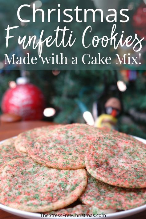 Christmas is such a fun time to bake cookies and these Christmas Funfetti Cookies are one of my new favorites! They are easy to make because you make them from a cake mix. They are just so festive and fun. #Christmas #funfetti #cookies Christmas Funfetti Cake, New Year Desserts, Funfetti Cake Mix Cookies, New Year's Desserts, Funfetti Cookies, Funfetti Cake Mix, Champagne Cake, Delicious Christmas Cookies, Vegan Candies