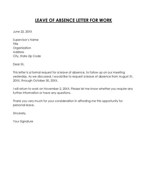 Letter Of Request Sample, Leave Of Absence Letter From Work, Leave Of Absence, Letter Sample, Return To Work, Writing, Let It Be, Health, Quick Saves