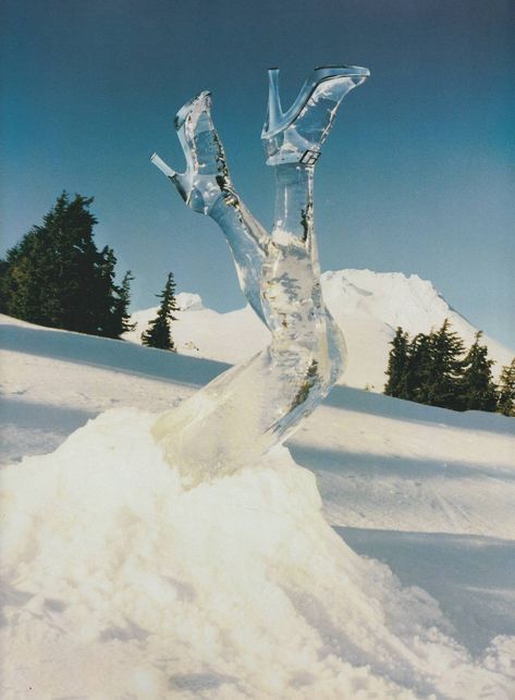 'chanel on ice,' 1997 by david lachapelle in leg - diana edkins + betsy jablow (1997) Ice Carving, David Lachapelle, Ice Art, Snow Sculptures, Ice Sculpture, Snow Art, Sand Sculptures, Ice Sculptures, Snow And Ice