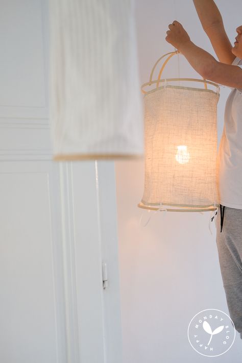 diy lampionnen | happy living | tuin – happymondayblog Diy Light Shade, Diy Hanging Light, Linen Pendant, Living Garden, Diy Pendant Light, Linen Lamp Shades, Diy Lampe, I Love Lamp, Diy Lanterns