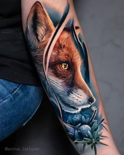 Winter fox tattoo Fox Sleeve Tattoo, Fox Tattoo Meaning, Small Fox Tattoo, Red Fox Tattoos, Watercolor Fox Tattoos, Hero Tattoo, Fox Tattoos, Fox Tattoo Design, Japanese Fox