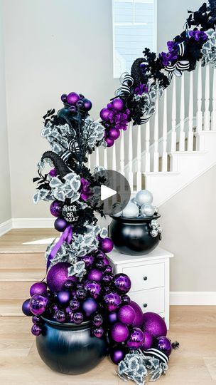 53K views · 5.6K reactions | You tell me all the time... 

Decorating a staircase for Halloween can be a real witch! 

But this look is anything but, “double, double, toil + trouble” - even though the end result is clearly magical ✨

There are so many applications for my Ball Garland technique - this is just one!

What do you think? Is it a vibe?

#halloween #spookyszn #halloweendecorations 
#halloweendecor #halloweengarland #halloweendecorations | Jeanna Crawford | Isaintjames · Things Are Brewing Halloween Garland Staircase, Halloween Staircase Decor, Halloween Staircase, Adams Family Halloween, Real Witches, Halloween Cans, Staircase Decor, Toil And Trouble, Halloween Garland