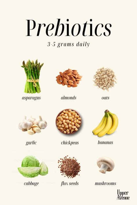 Add these foods to your diet! Prebiotics are the food that feeds the good bacteria in your gut, and when your stomach has plenty of good bacteria, you feel better, have more energy, and even get sick less often!  #prebiotics #gut #gutmicrobiome #healthyfoods #health #skinhealth #vegetables #diet #guthealth #upperavenue Natural Prebiotic Foods, Prebiotic Rich Foods, Foods That Kill Bacteria, Good Bacteria Foods, Full Day Eating For Gut Health, High Probiotic Foods, Foods For The Gut, Foods That Promote Gut Health, Healthy Microbiome Foods