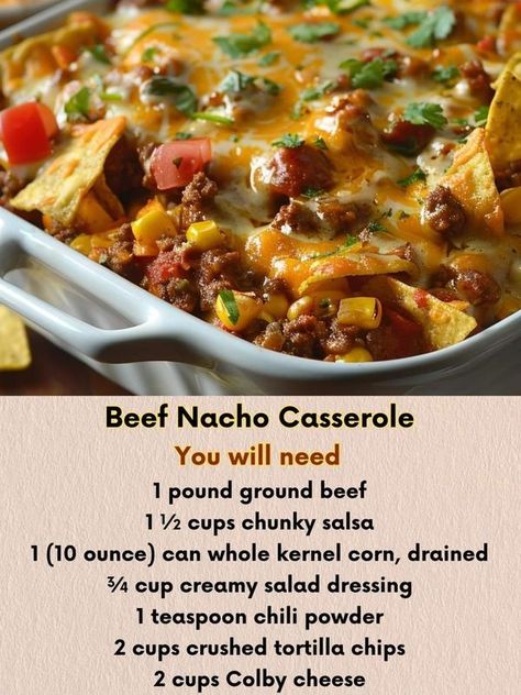 Tasty recipes 🍲👩‍🍳 | Beef Nacho Casserole 🌮🧀 | Facebook Nacho Bake Casserole, Nachos Casserole, Nacho Bake, Nacho Cheese Recipe, Casserole Dish Recipes, Nacho Casserole, Nachos Cheese Recipe, Creamy Salad, Mexican Casserole Recipe