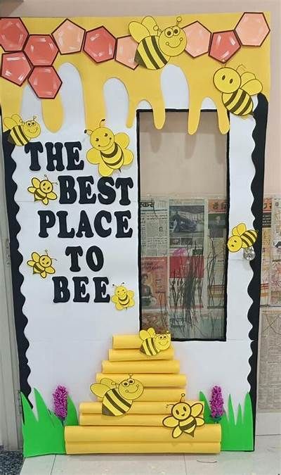 Meet the Teacher Newsletter Template Honey Bee Theme Classroom Decoration, Honey Bee Door Decoration, Bee Theme Reading Corner, Honey Bee Theme Classroom, The Best Place To Bee Classroom Door, Bee Bulliten Boards, Bee Theme Classroom Decoration Ideas, Honey Bee Classroom Decor, Honey Bee Bulletin Board Ideas