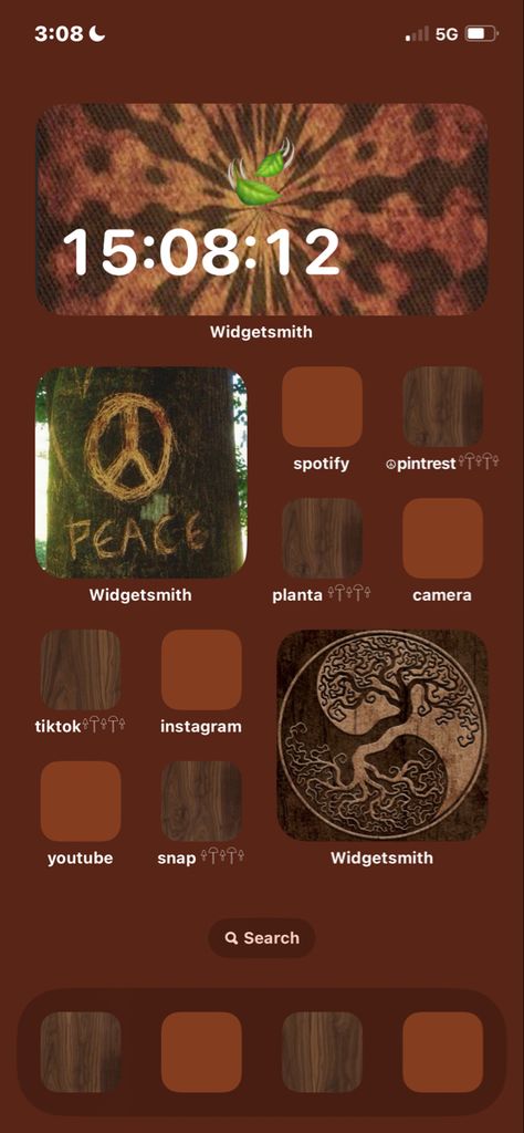 Earthy Phone Layout, Earthy Home Screen Aesthetic, Boho Phone Theme Ideas, Boho Phone Theme, Hippie Homescreen, Phone Backround, Home Screen Layout, Ios App Iphone, Hippie Aesthetic